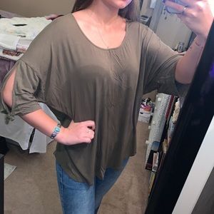 New York & Company Taupe 3/4 Tie Sleeve Blouse Sz XL